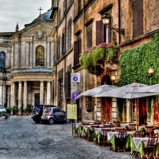 Houses, Restaurant, Rome, Street