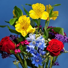 bouquet, Alstroemeria, roses, flowers