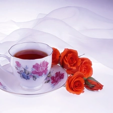 roses, cup, tea