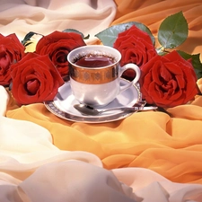 roses, cup, tea
