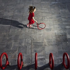 girl, toy, roundel, square