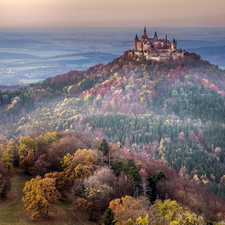 Hohenzollern Castle, Hohenzollern Mountain, autumn, trees, Baden-Württemberg, Germany, woods, The Hills, viewes