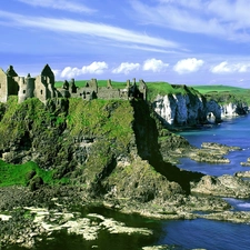 ruins, Cliffs, sea