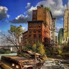 New York, Automobile, ruins, damaged