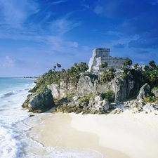 ruins, water, Sand, Mexico