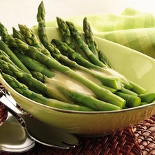 sauce, asparagus, plate