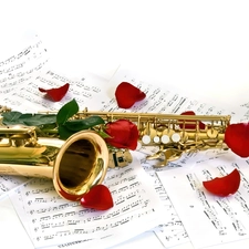 Tunes, rouge, saxophone, flakes