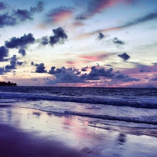 Beaches, Waves, sea, clouds