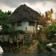 Cottage, The islet, sea, an