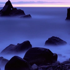 evening, Stones, sea, rocks