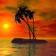 sea, graphics, Palms, sun, Island