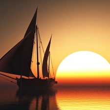 sailing vessel, Great Sunsets, sea