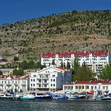 Houses, Balaklava, port, Town, Ukraine, sea, Hill