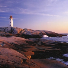 Lighthouse, rocks, sea, maritime