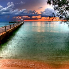 sea, trees, pier