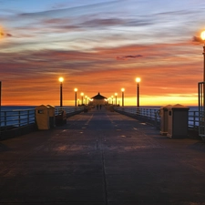 west, pier, sea, sun