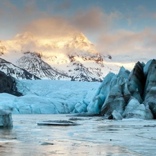 sea, winter, Mountains, ice, rocks