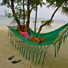 Women, Beaches, sea, Hammock