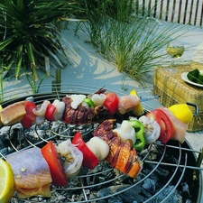 Skewers, case, seafood, Grill