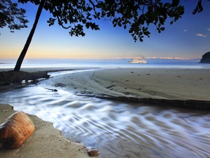 Beaches, sea, Ship, trees