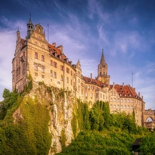 trees, Sigmaringen Castle, Sigmaringen, Germany, viewes, Rocks