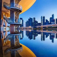 Town, clouds, Singapur, skyscrapers