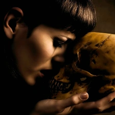 skull, Women, hands