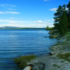 beatyfull, Spruces, Sky, lake