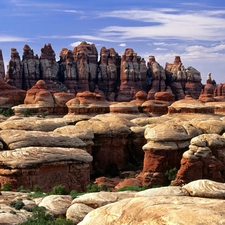 canyons, viewes, Sky, trees