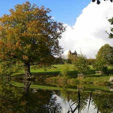 Sky, Castle, trees, viewes, lake