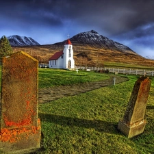 Church, Clouds, Sky, Mountains