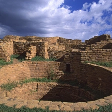 Sky, clouds, structures, the walls, ruins