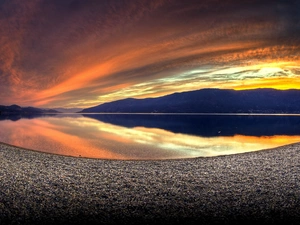 Mountains, Coast, Sky, lake