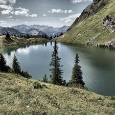 Sky, lake, Mountains