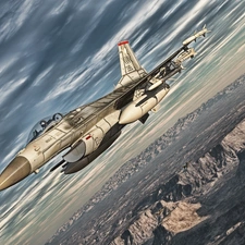 plane, Mountains, Sky, fighter