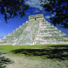 Pyramid, viewes, Sky, trees