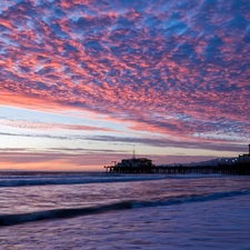 sea, Clouds, Sky, pier