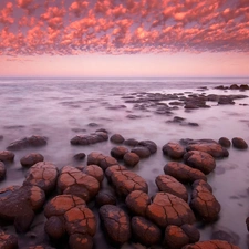 Stones, Red, Sky, sea