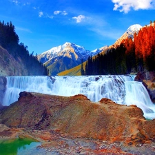 Sky, Mountains, waterfall