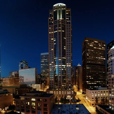 night, skyscraper, The United States, Town, Seattle