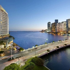 Ocean, Miami, skyscrapers, panorama, bridge, Floryda