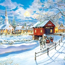 sleigh, Town, winter