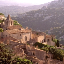 slopes, Mountains, Houses, France, vintage