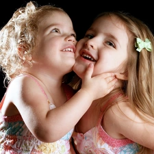 Two, girls, Smile, amused