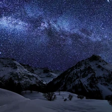 snow, Mountains, star