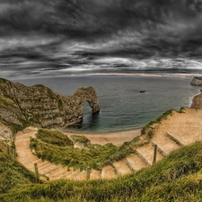 Stairs, clouds, sea