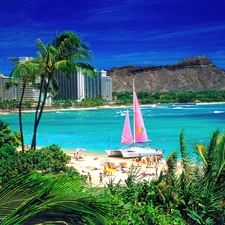 Island, Beaches, Aloha State Hawaje, Catamaran, Oahu, Waikiki