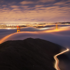 Golden Gate Bridge, San Francisco, Town, bridge, The United States, Fog, light