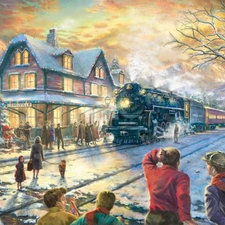 station, Train, winter, christmas, picture