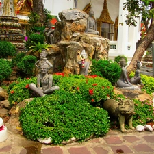 Flower-beds, figures, statues, Bush